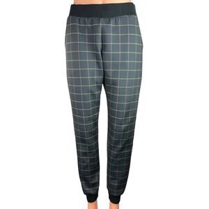 Terez Gray Black Grid Checkered Plaid High Rise Tapered Jogger Sweat Pants Sz S